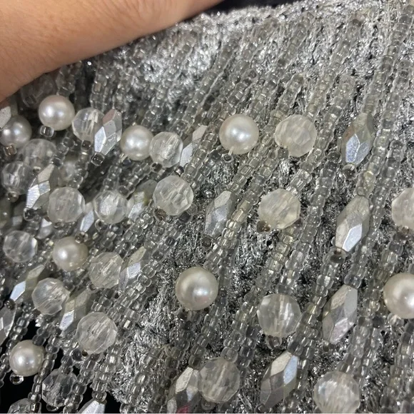 Joseph Magnin Vintage 70s Dress M velvet Embellished Black Silver stones Glam - Picture 6 of 16